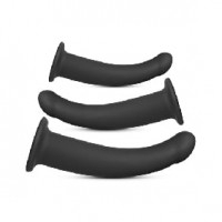 Dildo 3 pc Set for Strap-On Curved Silicone Black